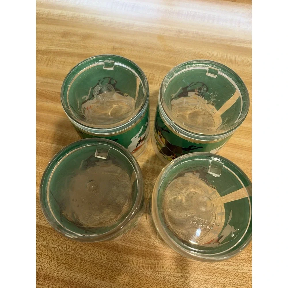 Vintage HJ Stotter Horse Racing Jockey Tumblers Set Of 4 Acrylic USA Rare